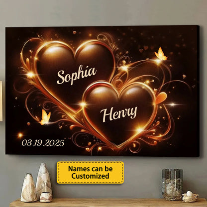 Heartfelt Personalized Canvas for Couples: 'Two Hearts Beat As One'