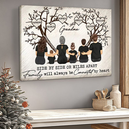 Personalized Family Tree Canvas - Connected By Heart Gift for Grandma, Mom
