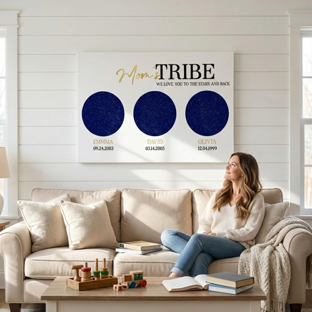 Personalized Star Map Canvas for Mom: 'Mom's TRIBE' Keepsake Gift