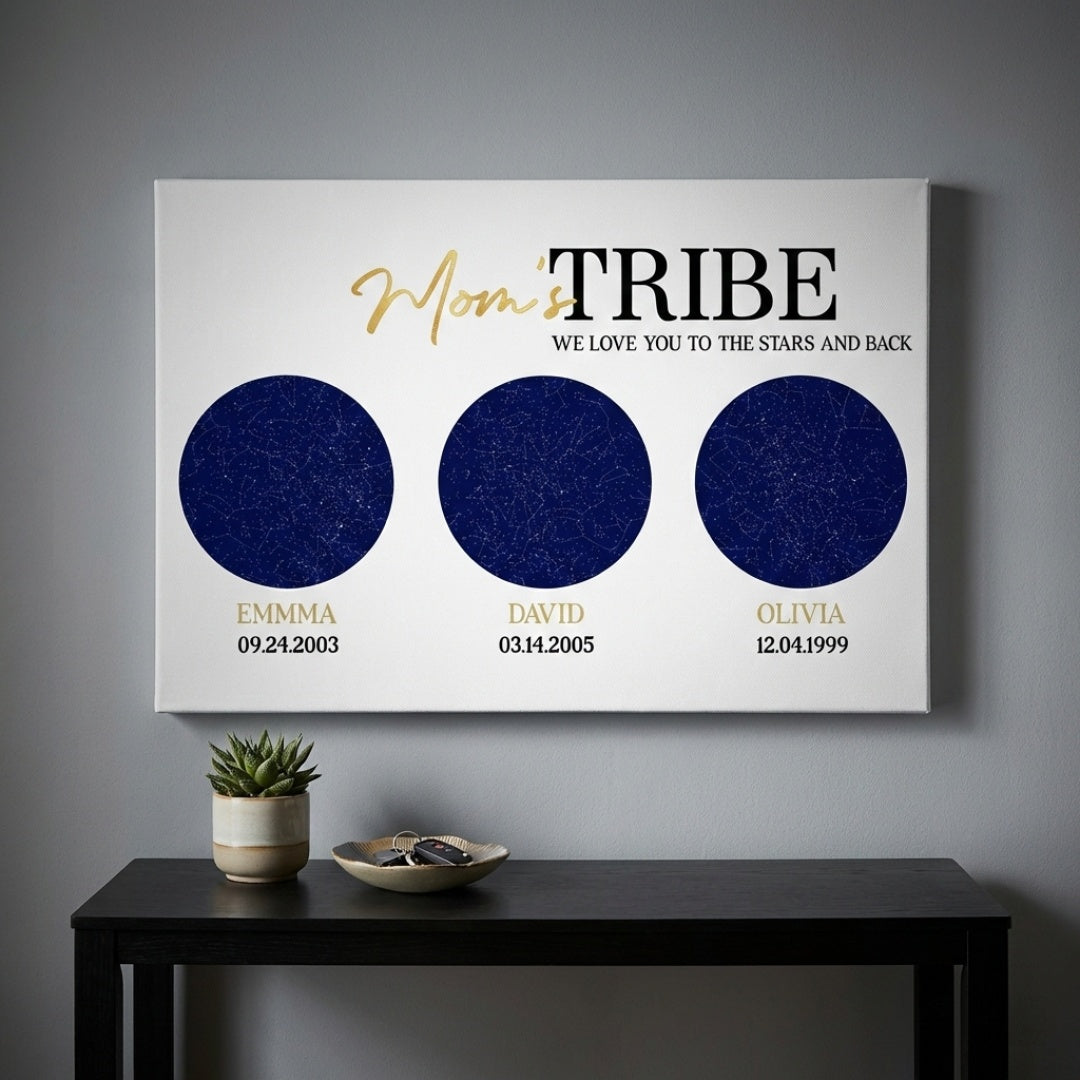 Personalized Star Map Canvas for Mom: 'Mom's TRIBE' Keepsake Gift