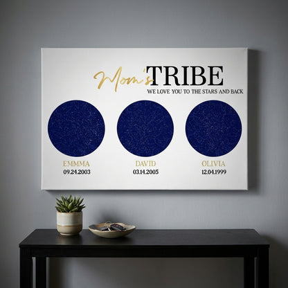 Personalized Star Map Canvas for Mom: 'Mom's TRIBE' Keepsake Gift