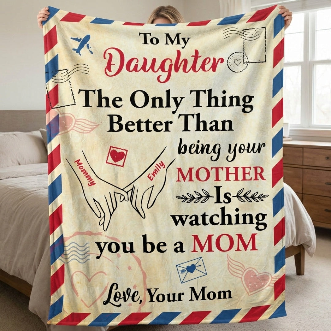 Custom 'Watching You Be A Mom' Blanket for Daughter from Mom