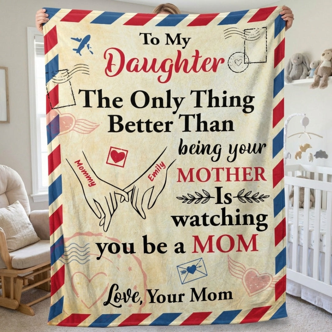 Custom 'Watching You Be A Mom' Blanket for Daughter from Mom