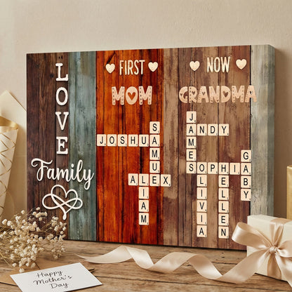 Heartfelt Custom 'First Mom Now Grandma' Scrabble Canvas / Poster for Nana