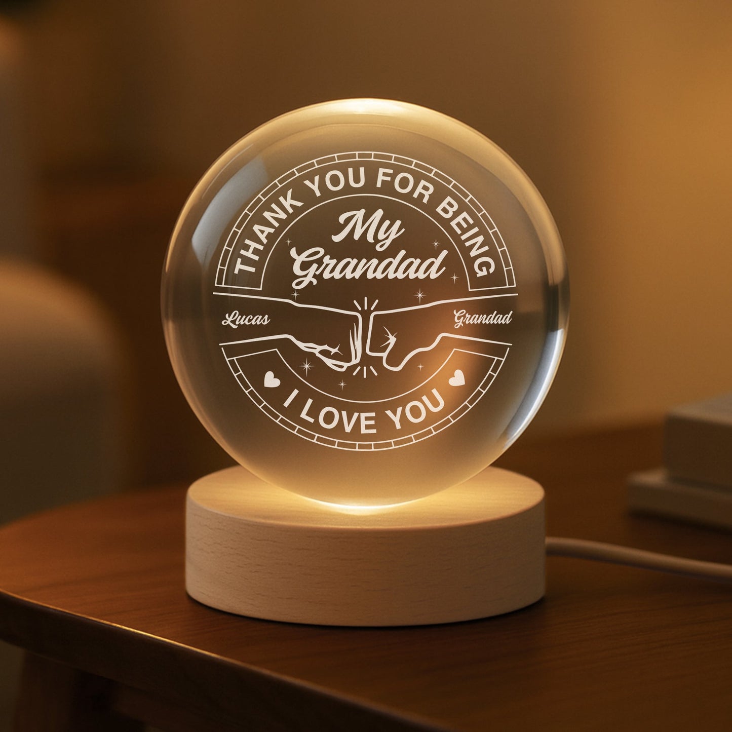 Personalized Father’s Day Crystal Ball Lamp - Gift for Dad & Grandpa