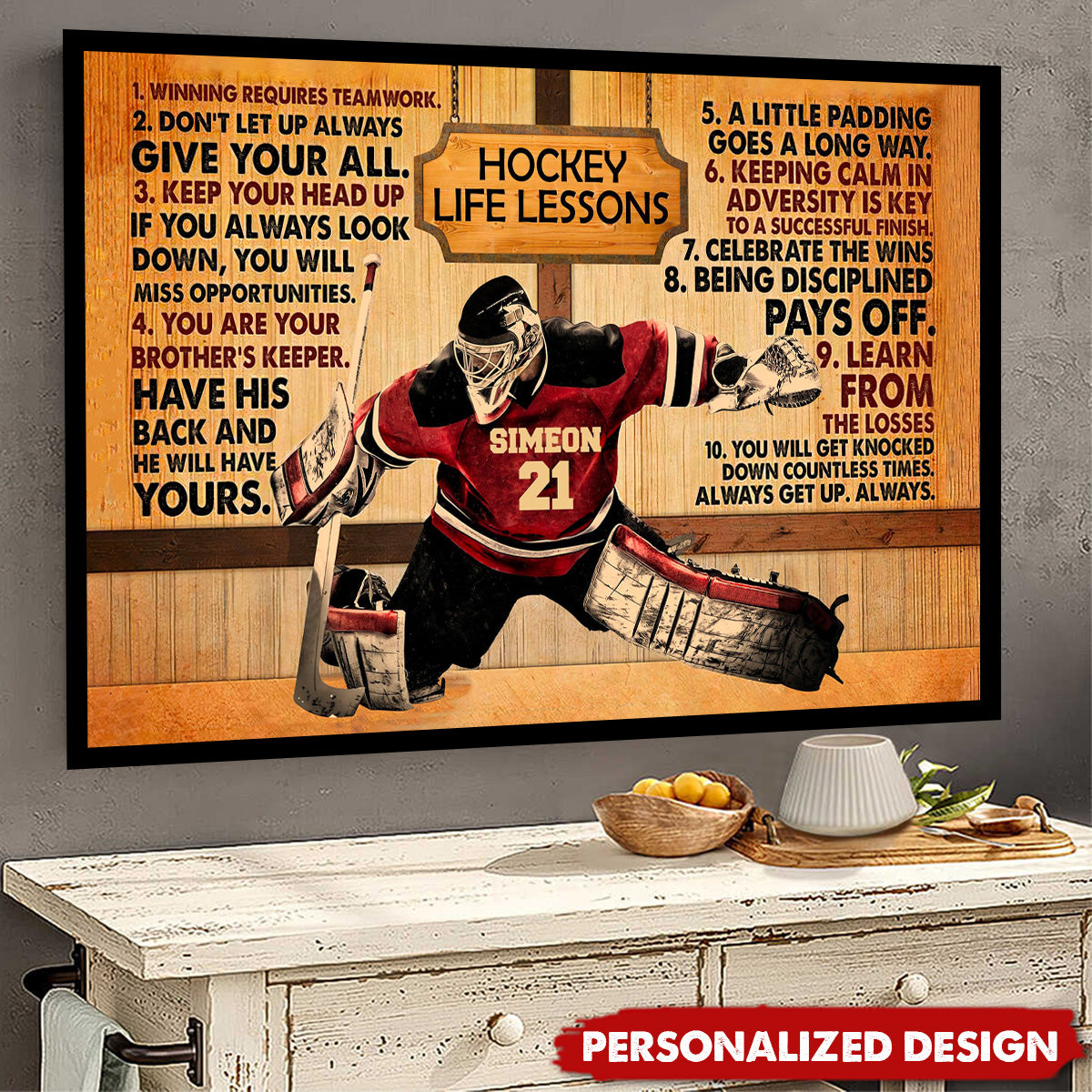 Personalized Hockey Life Lessons Poster / Canvas - Custom Gift for Hockey Sons