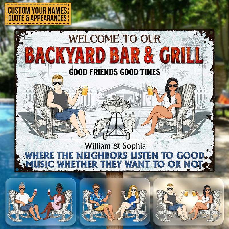 Poolside Grilling Listen To The Good Music - Personalized Metal Signs