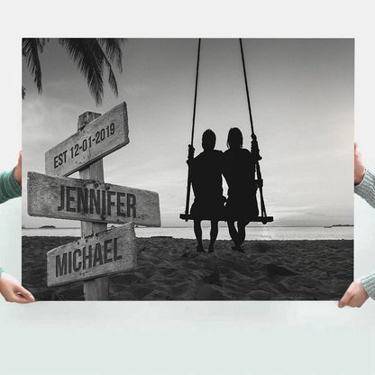 Personalized Couple Swing Canvas / Poster - Custom Names Wall Art