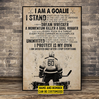 Personalized Hockey Goalie Player Poster / Canvas - Gift For Hockey Lovers