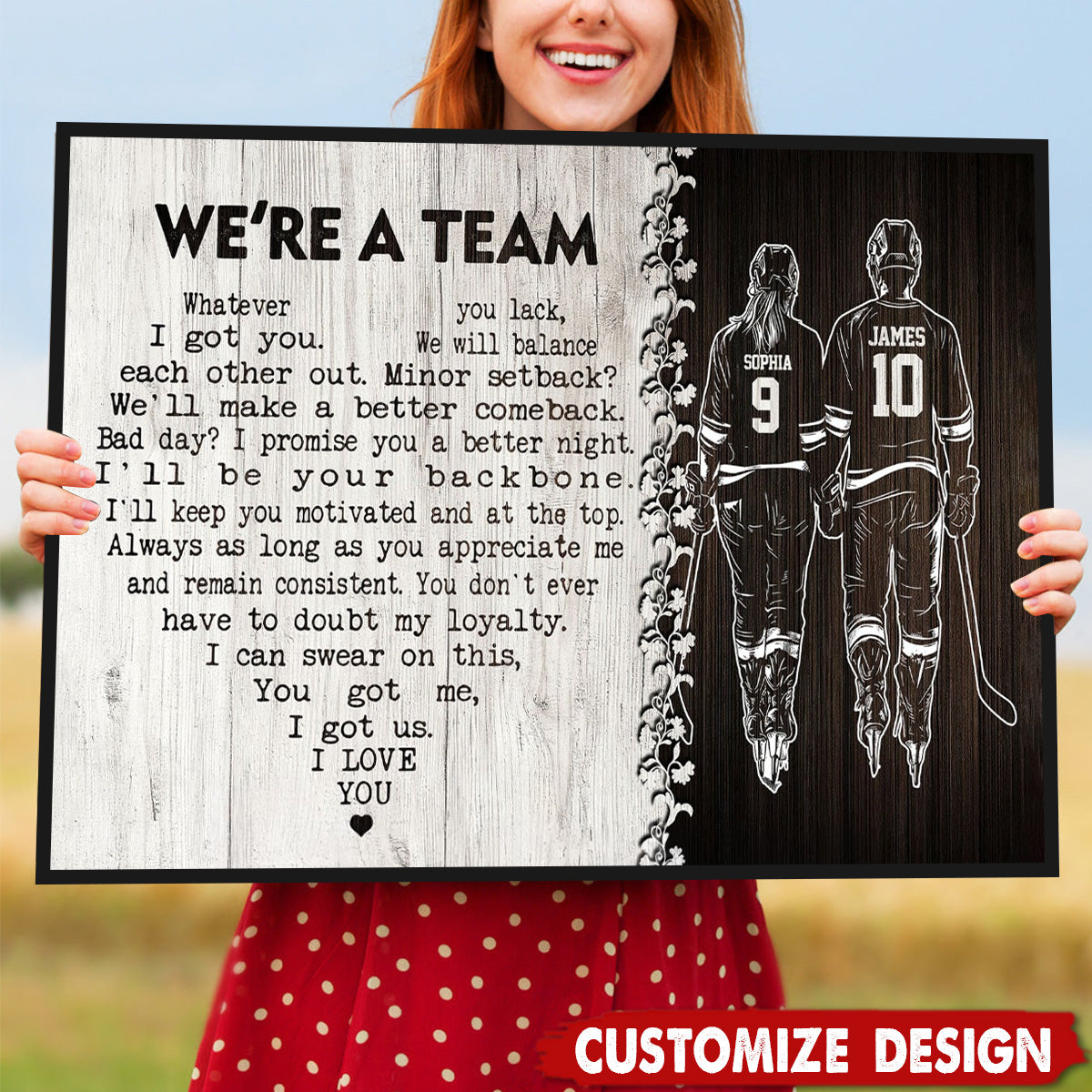 “We’re A Team” Personalized Hockey Couple Poster / Canvas - Custom Gift for Hockey Lovers