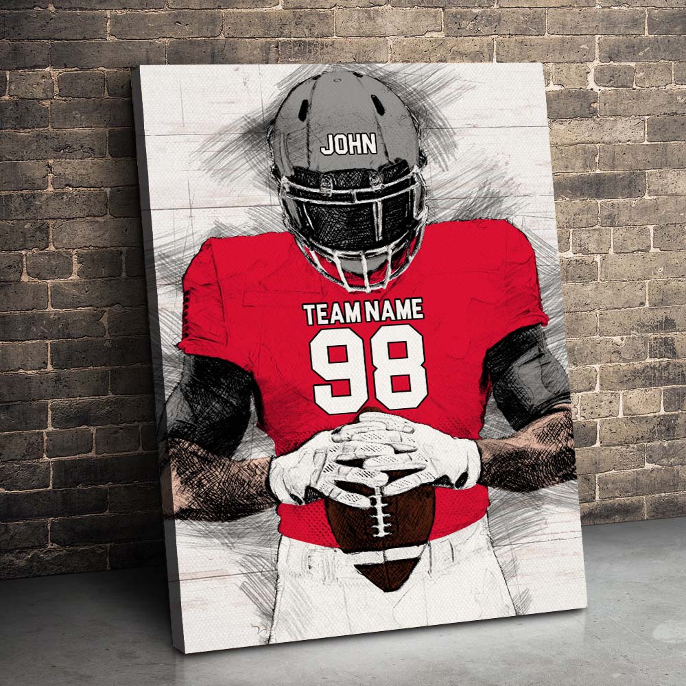 Custom Football Pencil Portrait Art personalization view for Dad