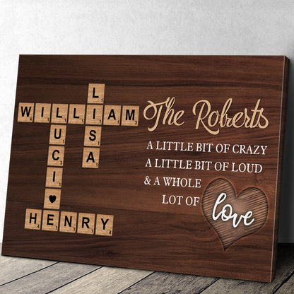 Our Family, A Whole Lot Of Love - Personalized Customized Crossword Canvas / Poster