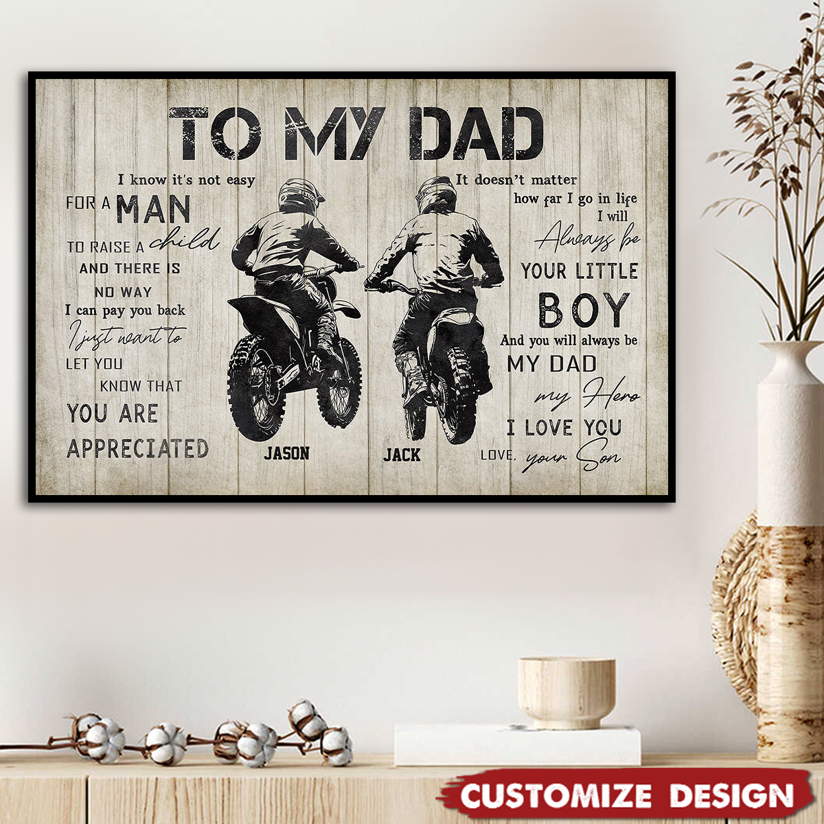 Personalized Motocross Dad Son Poster / Canvas - Custom Birthday & Father’s Day Gift