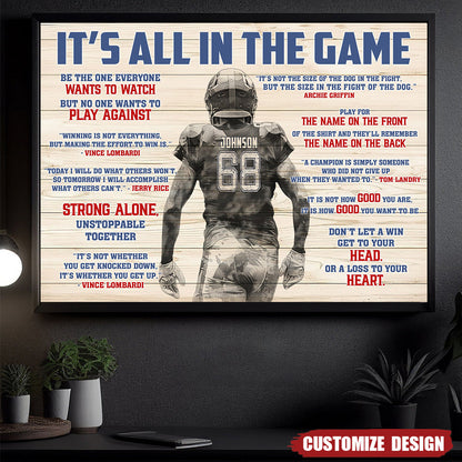“It’s All In The Game” Personalized American Football Poster / Canvas - Gift For American Football Lovers