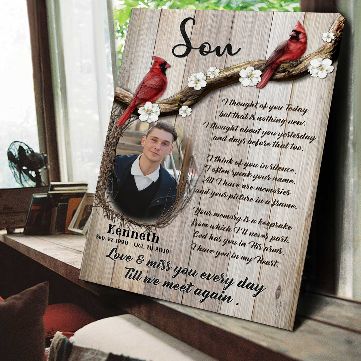 Love And Miss You Every Day - Personalized Cardinal Memorial Photo Canvas / Poster