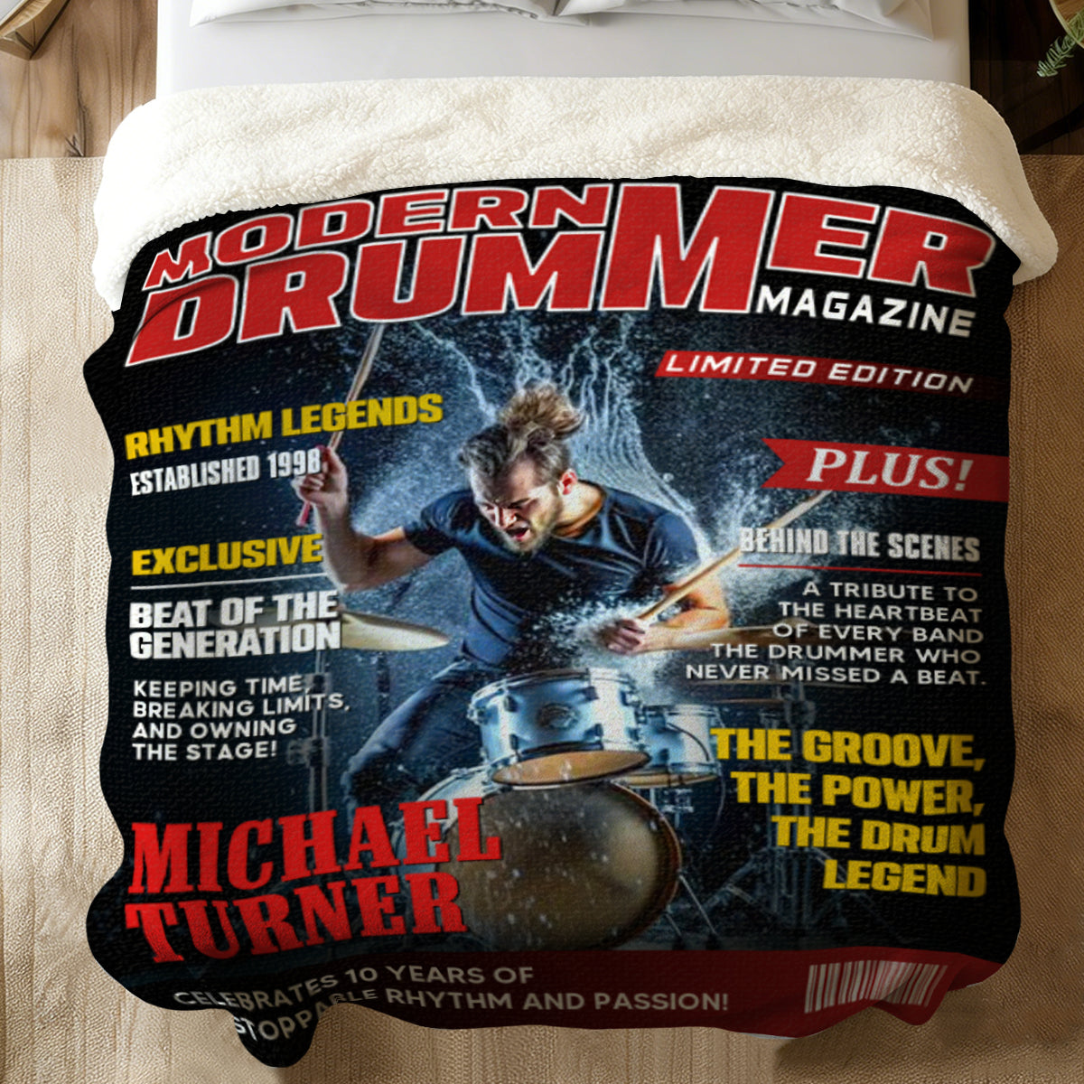 Personalized Drummer Magazine Cover Blanket - Custom Music Gift for Band Members