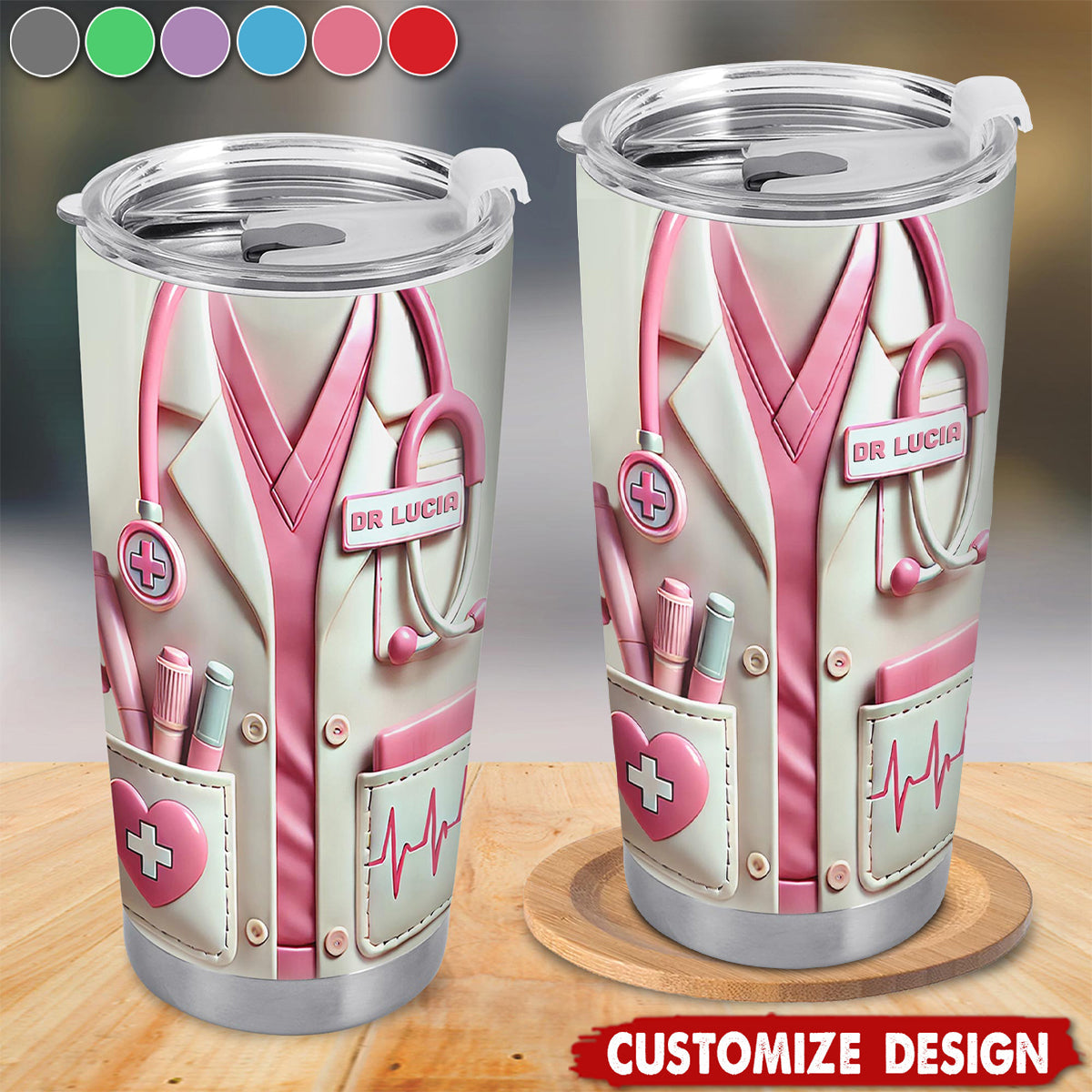 Stethoscope Heart Design - Personalized Tumbler - Gift For Nurse & Doctor