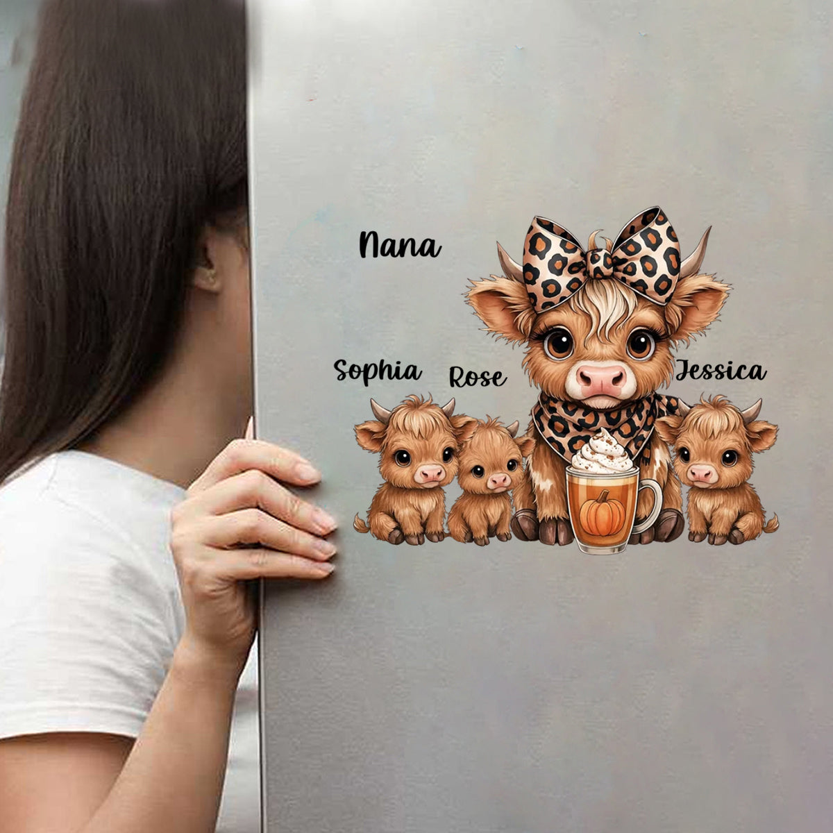 Decal / Sticker material and size view - Custom Highland Cow Family Decal