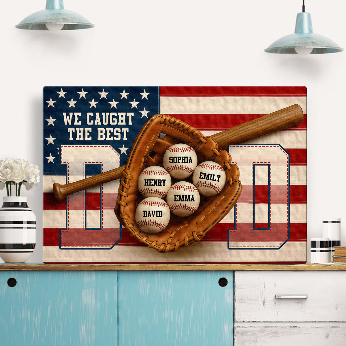 Canvas / Poster material and size view - Custom We Caught The Best Dad Baseball Canvas