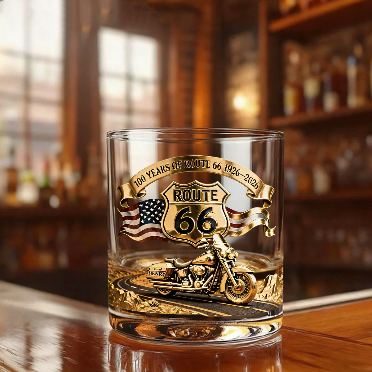 "Route 66 Centennial" Personalized Whisky Glass - Gifts For Bikers