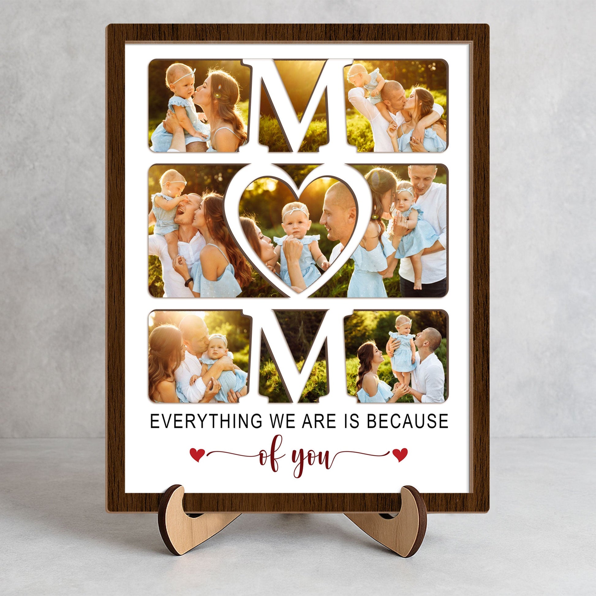 Mom Everything We Are Is Because Of You - Personalized Custom Photo 2-Layered Wooden Plaque