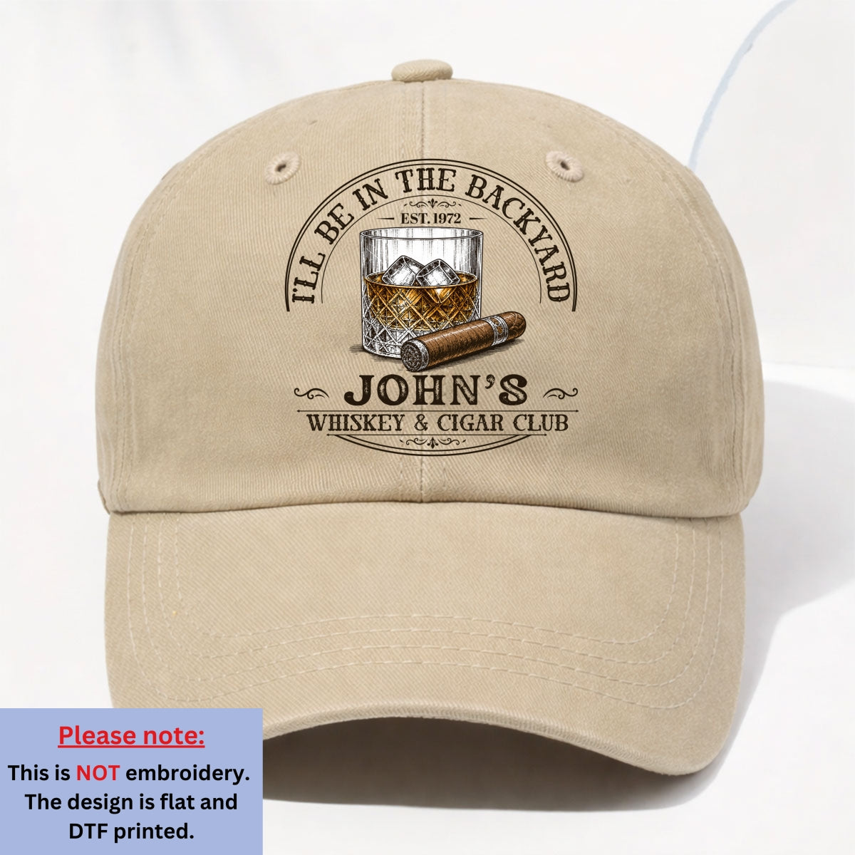 I'll Be In The Backyard - Personalized Whiskey & Cigar Washed Denim Cap