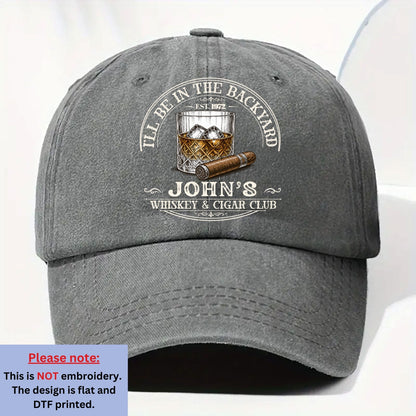 Personalized Whiskey & Cigar Denim Cap for Dad with personalized design details for meaningful gifting image 8