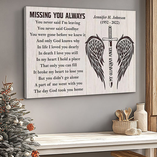 Custom Memorial For Loved One Canvas / Poster : "Missing You Always" Wall Art for Grieving Hearts