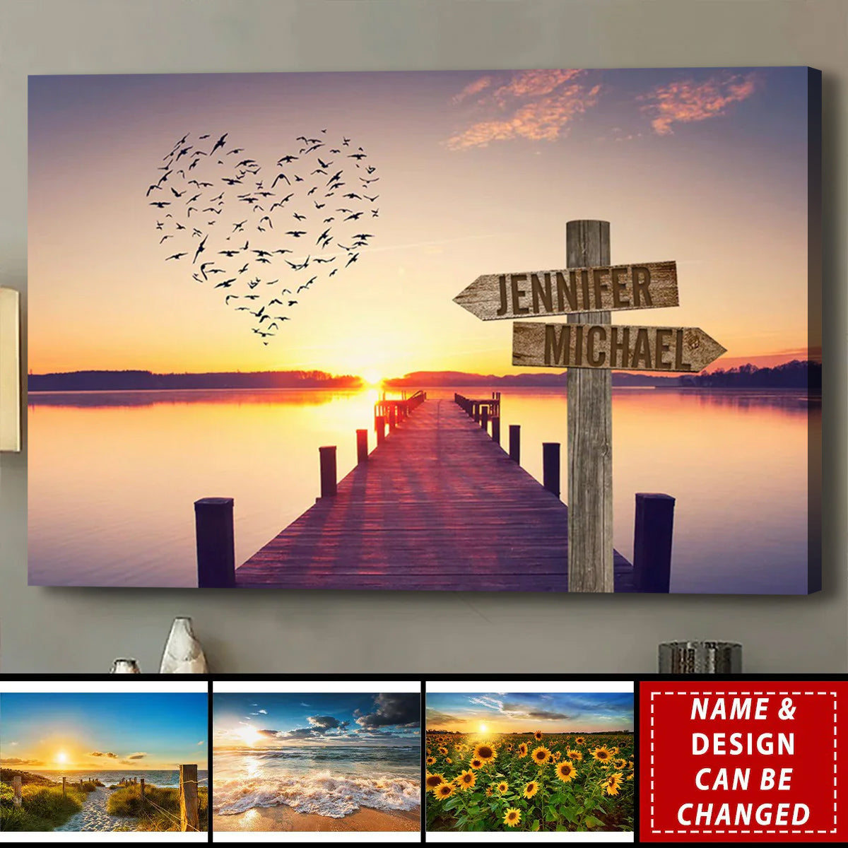 Personalized Family Names Lake Sunset Canvas / Poster- Unique Home Decor Gift