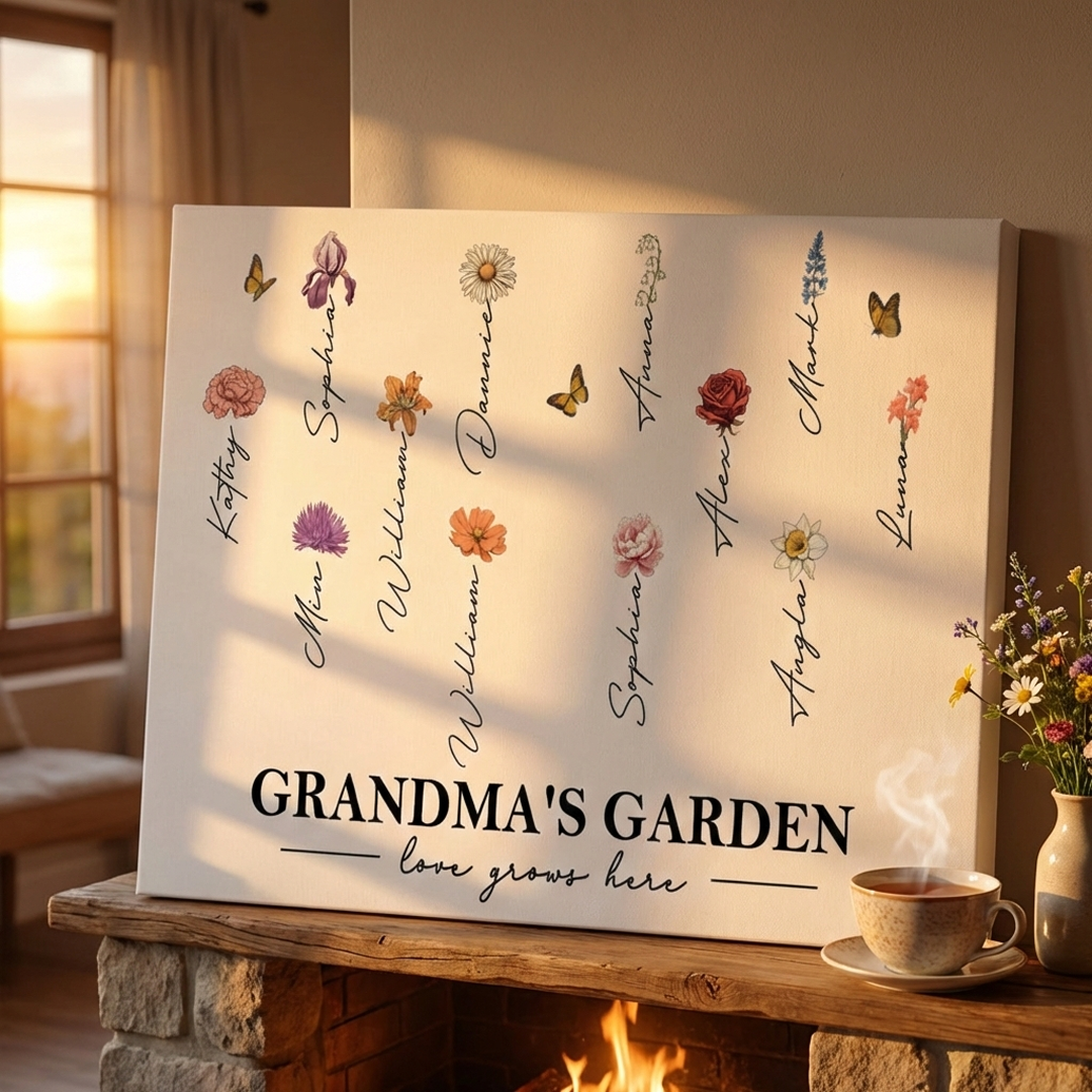 Personalized 'Love Grows Here' Grandparents' Garden Birth Month Canvas