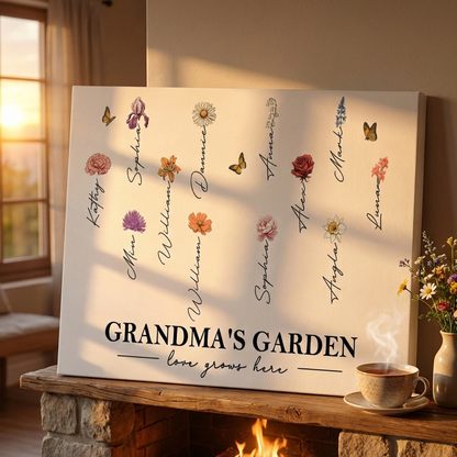 Personalized 'Love Grows Here' Grandparents' Garden Birth Month Canvas