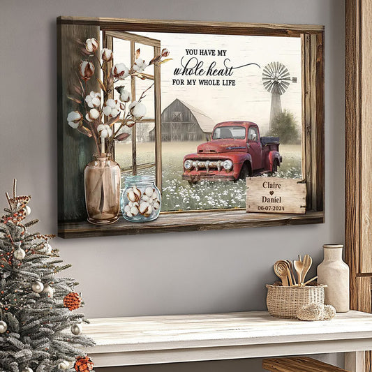 Heartfelt Personalized My Whole Heart Canvas / Poster for Couples - Rustic Anniversary Gift