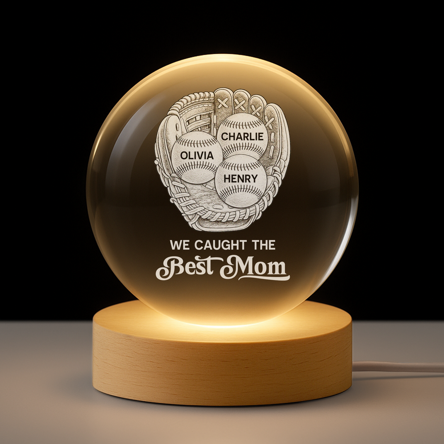 We Caught The Best Mom - Personalized Custom Baseball Crystal Ball Lamp