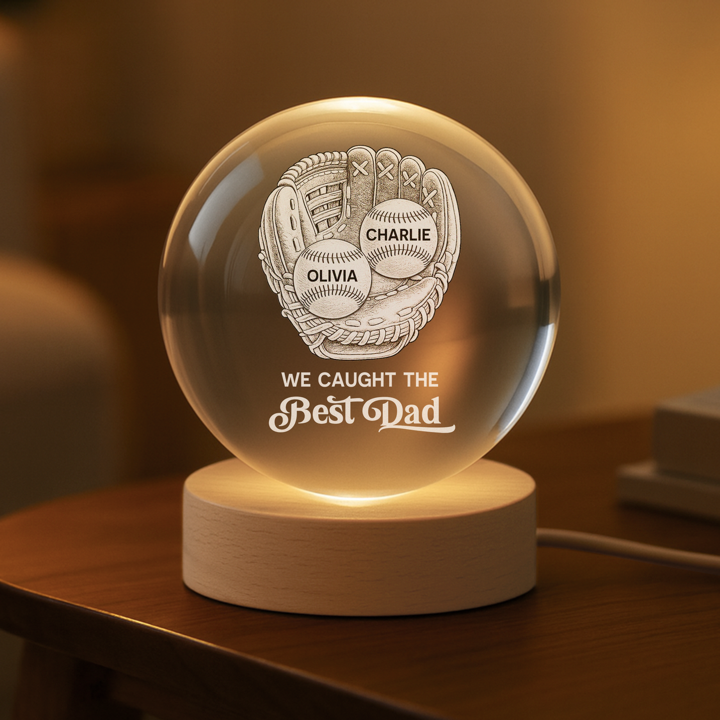 We Caught The Best Mom - Personalized Custom Baseball Crystal Ball Lamp