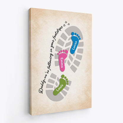 Personalized “Following In Your Footsteps” Canvas / Poster - Gift for Dad & Grandpa
