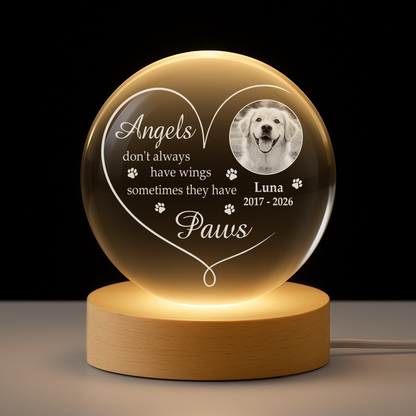 Angels With Paws - Personalized Memorial Photo Crystal Ball Lamp