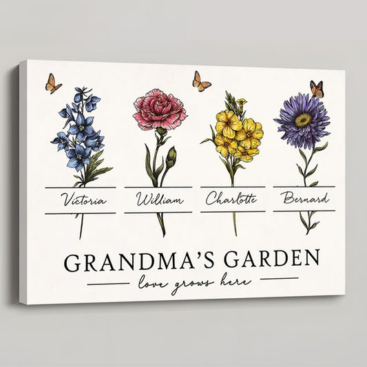Grandma’s Garden “Love Grows Here” - Personalized Vintage Birth Month Flower Poster / Canvas
