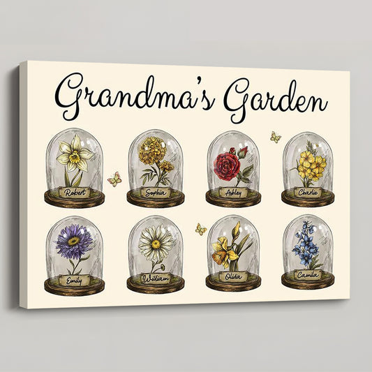 “Love Grows Here” Personalized Poster / Canvas - Vintage Birth Month Flower In Glass Dome