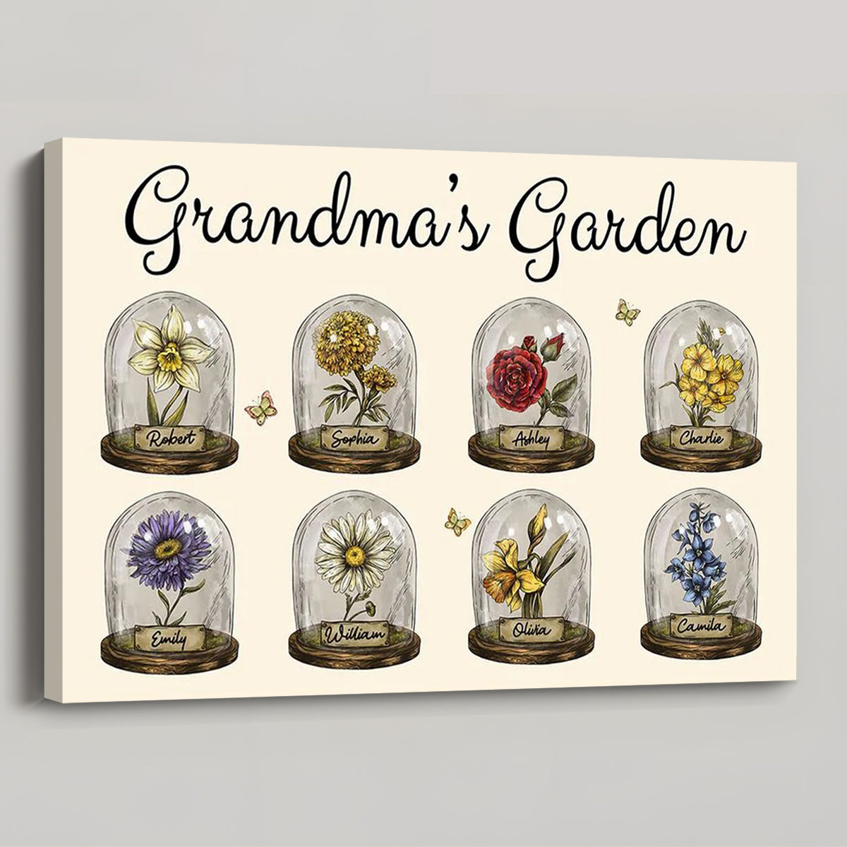 “Love Grows Here” Personalized Poster / Canvas - Vintage Birth Month Flower In Glass Dome
