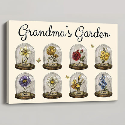 “Love Grows Here” Personalized Poster / Canvas - Vintage Birth Month Flower In Glass Dome