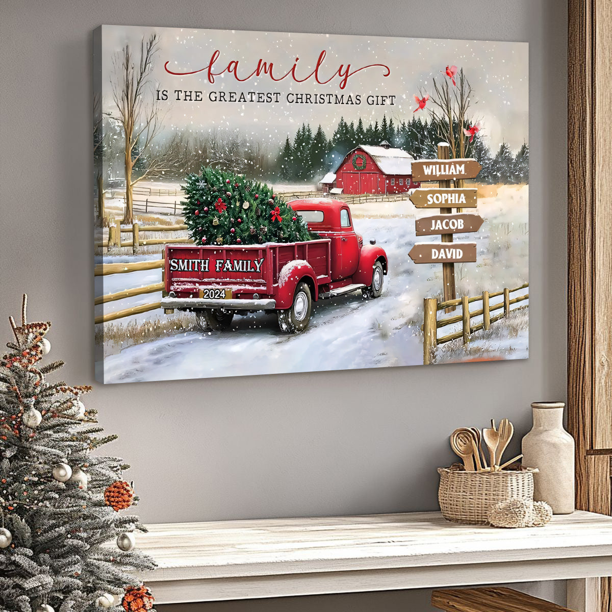 Customizable "Family Is The Greatest Christmas Gift" Canvas / Poster - Personalize Names & Year