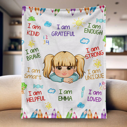 Kind, Smart, Loved – Personalized Affirmation Blanket for Baby & Kids