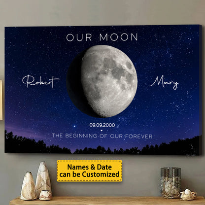 “Our Moon” Anniversary Gift for Couple - Personalized Moon Phase Canvas / Poster