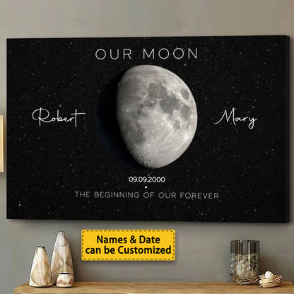 “Our Moon” Anniversary Gift for Couple - Personalized Moon Phase Canvas / Poster