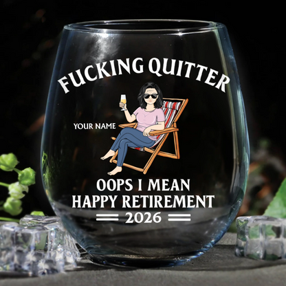 Oops I Mean Happy Retirement - Personalized Stemless Wine Glass