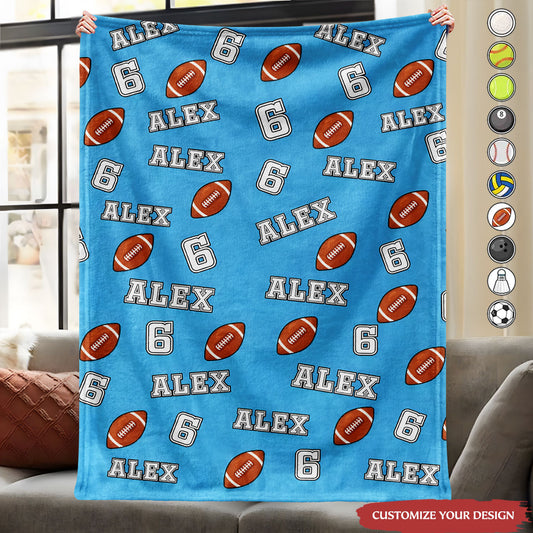 Colorful Sports Pattern (Baseball, Volleyball, Basketball & More) - Personalized Blanket