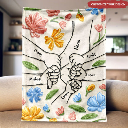 “Forever Protected” Personalized Blanket - Hand in Hand Design - Faux Embroidered Effect Printed Fabric