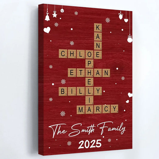 Family Celebration Keepsake: Scrabble-Style Hearts Custom Vertical Canvas / Poster