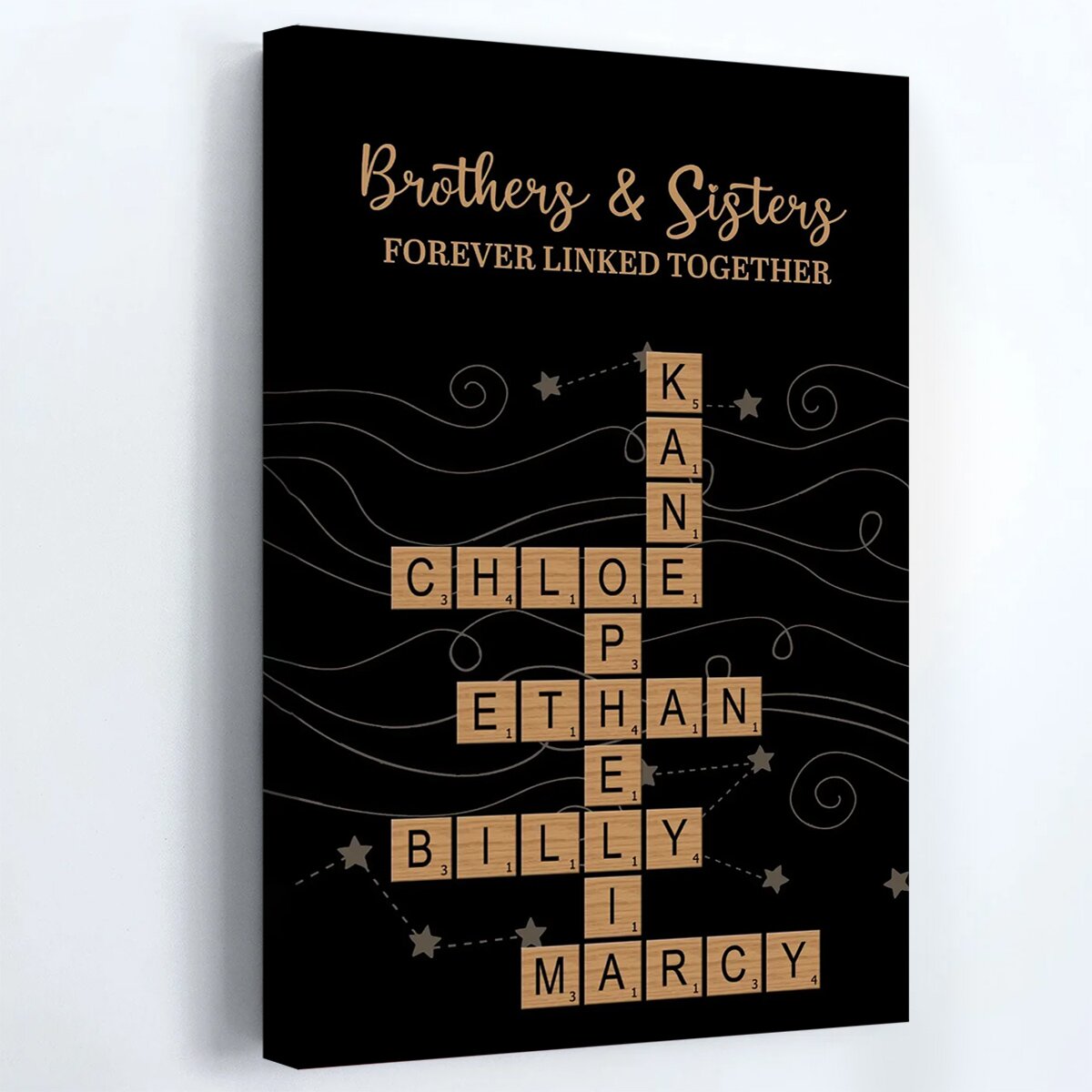 Siblings Forever Bonded: Scrabble-Style Custom Vertical Poster