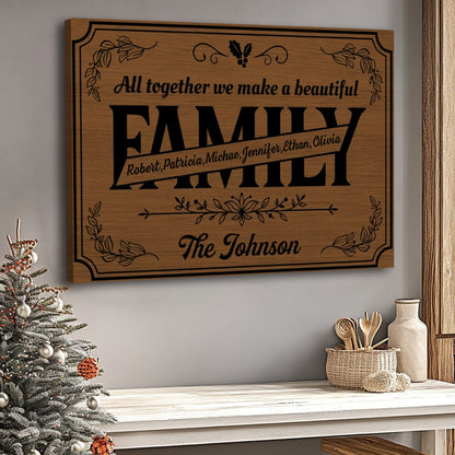 Personalized “Beautiful Family Together” Canvas / poster- Elegant Floral Wreath Design
